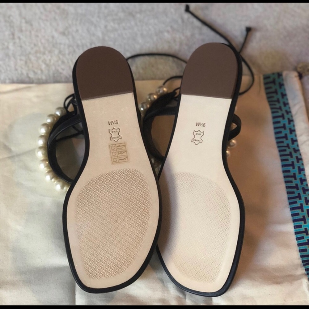Tory Burch Black Sandals with Pearl Accents - Picture 2 of 4